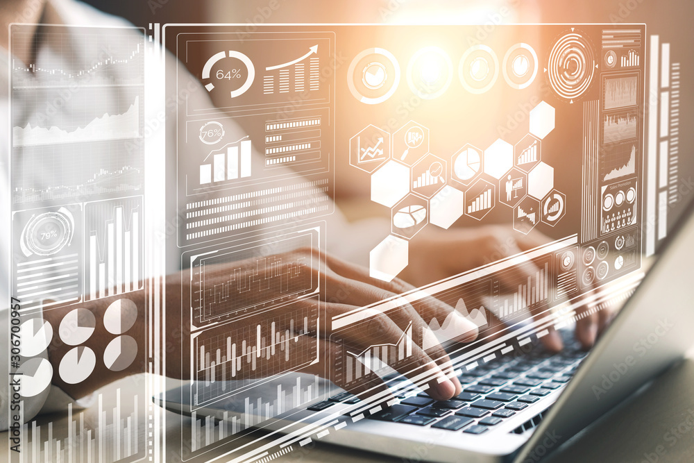 Big Data Technology for Business Finance Analytic Concept. Modern graphic interface shows massive in