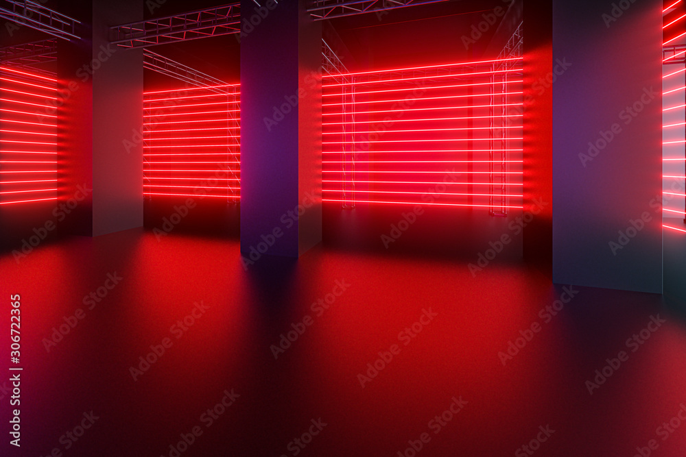 Cement and reinforcement, neon, 3d rendering.