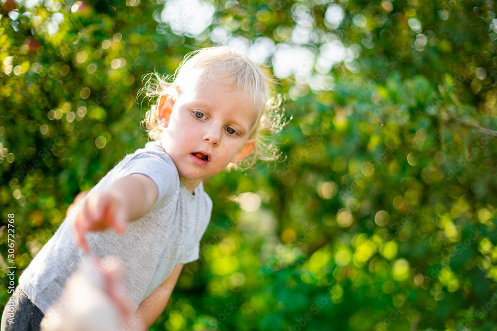 Portrait of little boy during playing in backyard