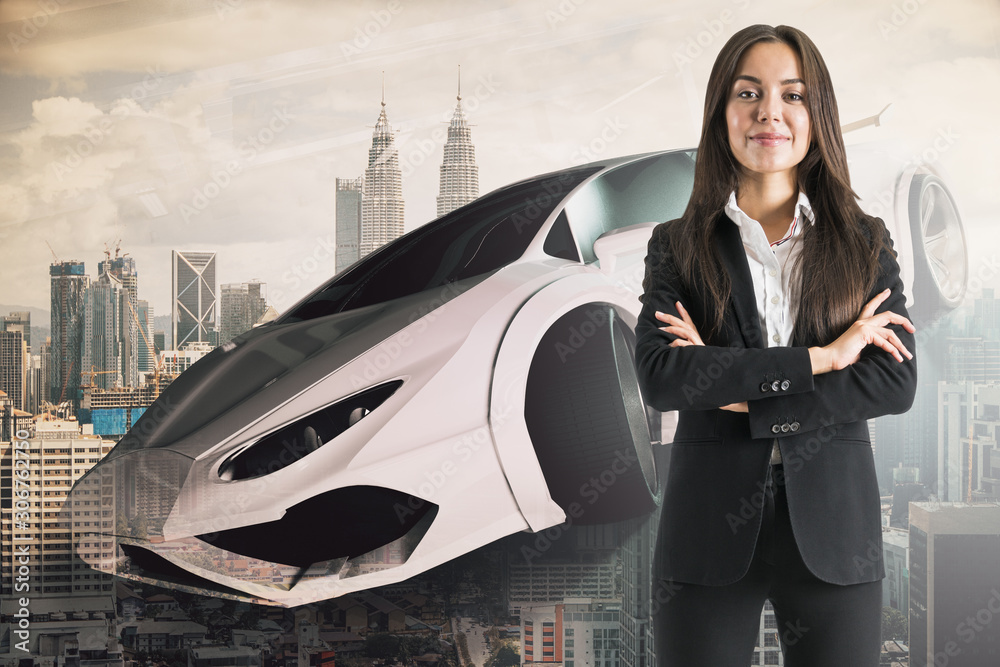 businesswoman with sportscar