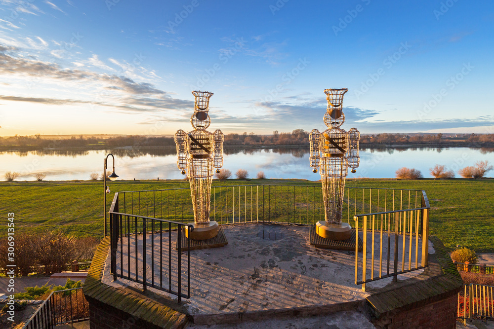 Christmas decorations in soldier shape at Vistula river of grudziadz, Poland