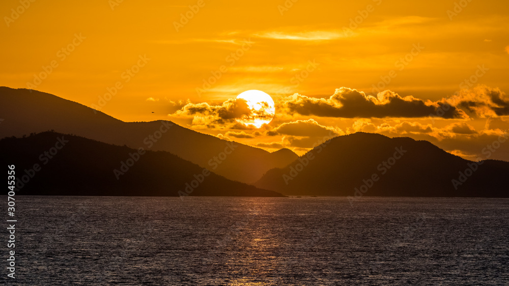 Sunrise over Virgin Islands in Caribbean Sea