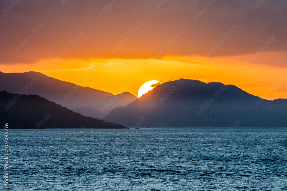 Sunrise over Virgin Islands in Caribbean Sea