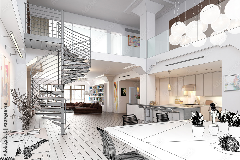 City Loft Apartment (draft) - 3d illustration