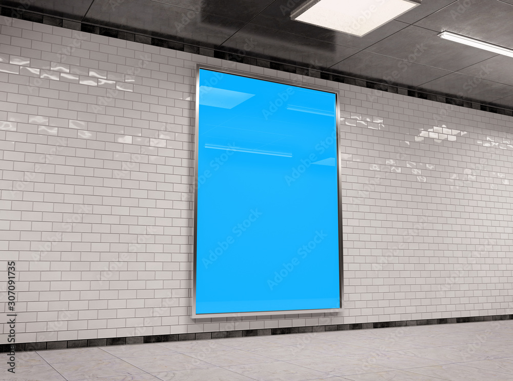 Vertical underground billboard frame Mockup 3D rendering