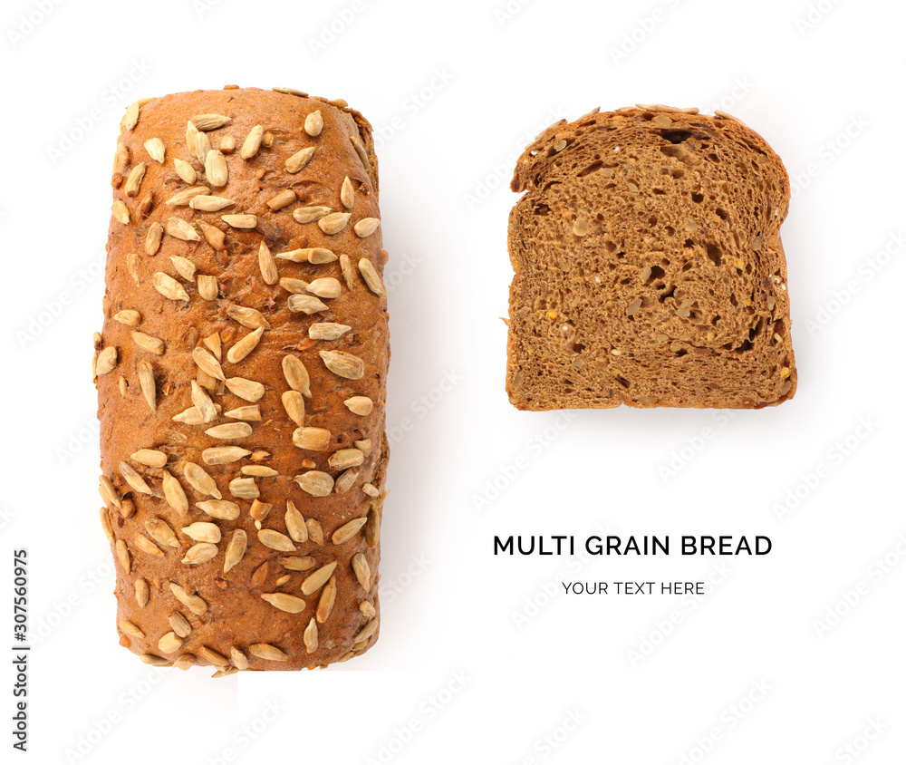 Creative layout made of multi grain bread. Flat lay. Food concept.