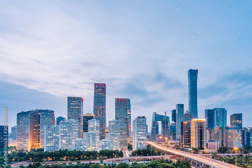 Dusk view of CBD skyline in Beijing, China