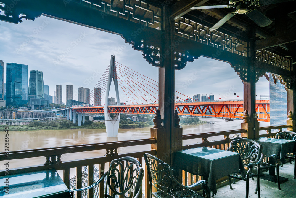 Dongshuimen bridge and restaurant in Chongqing, China