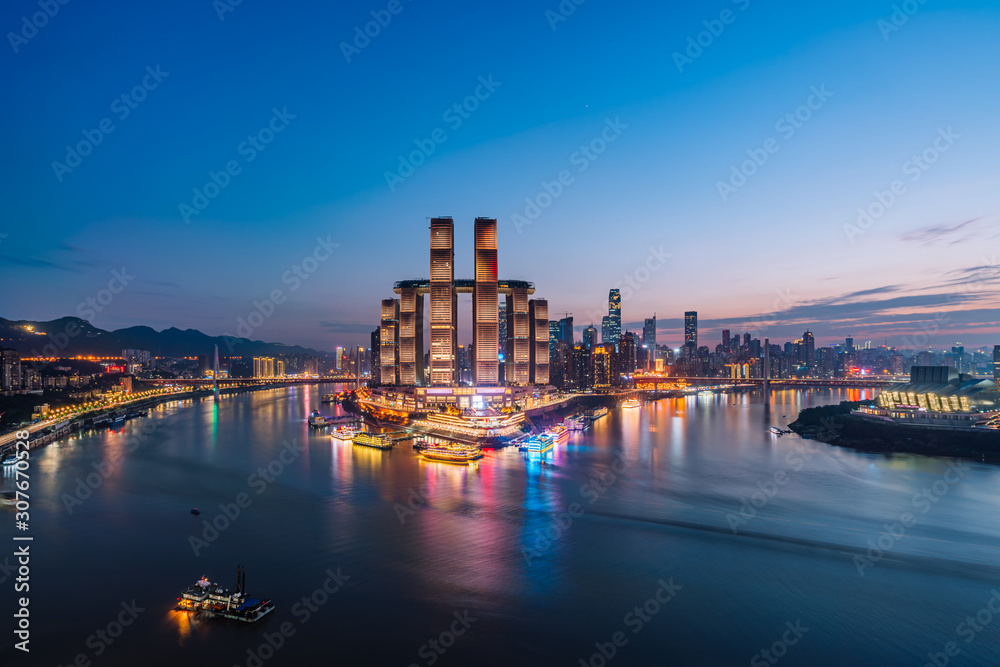 中国重庆朝天门码头高角度夜景