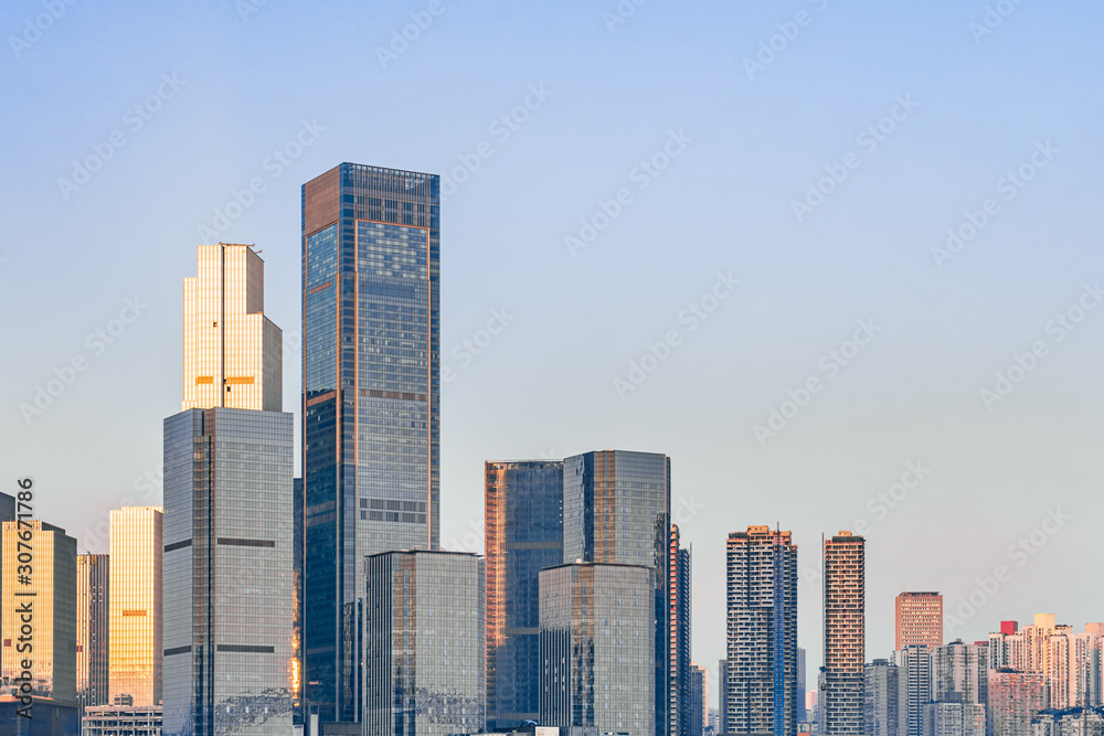 Close up of tall buildings in Chongqing, China