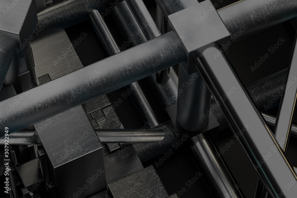 Steel reinforcement with dark background, 3d rendering.