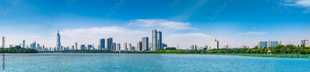 Nanjing Lake Park and Urban Architecture Landscape Skyline