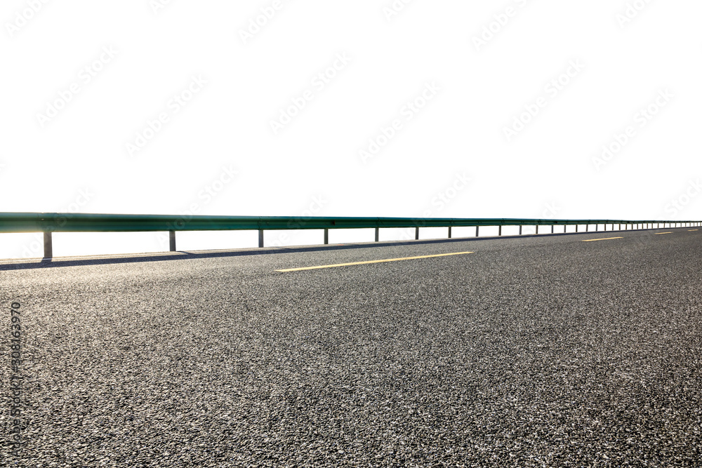 Empty asphalt road highway ground and white background.