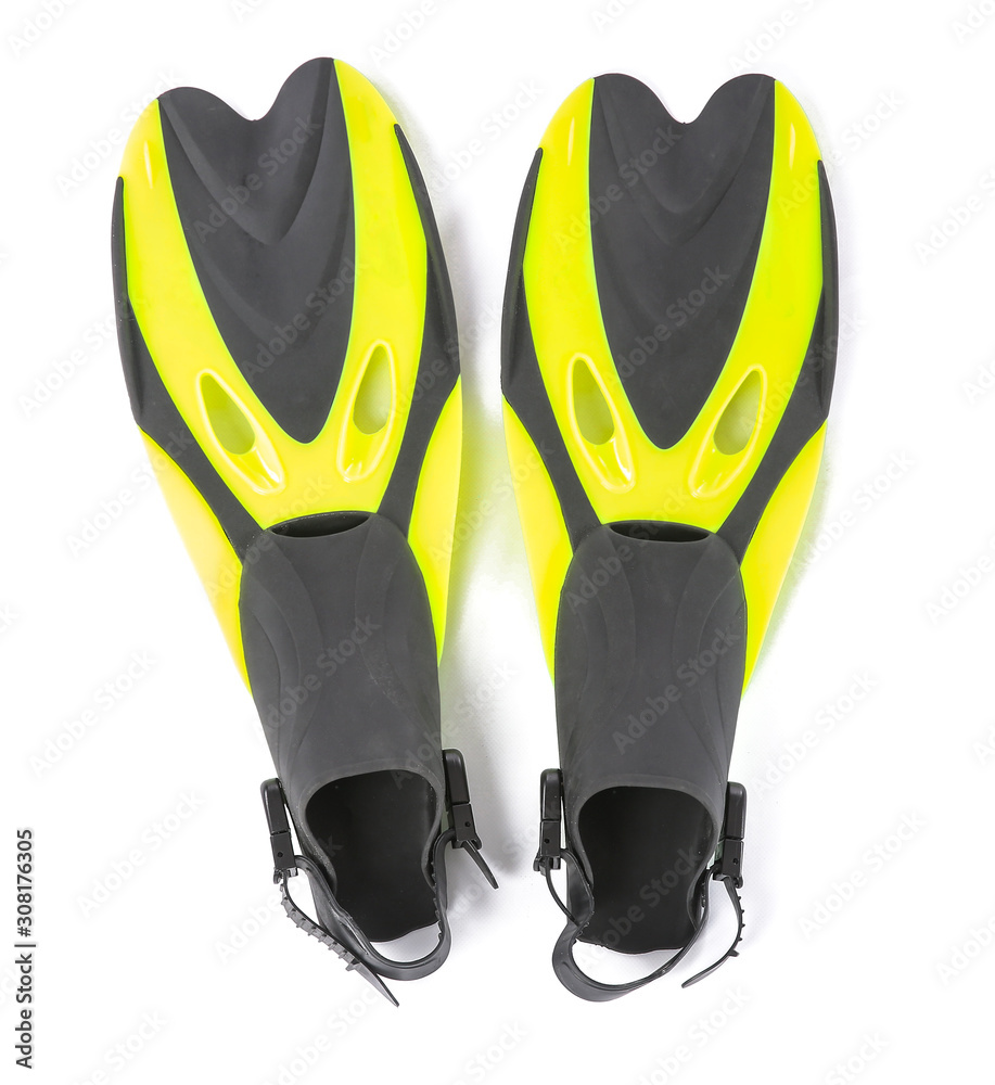 Snorkeling flippers on white background