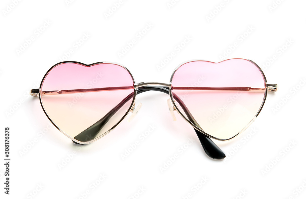 Stylish sunglasses on white background