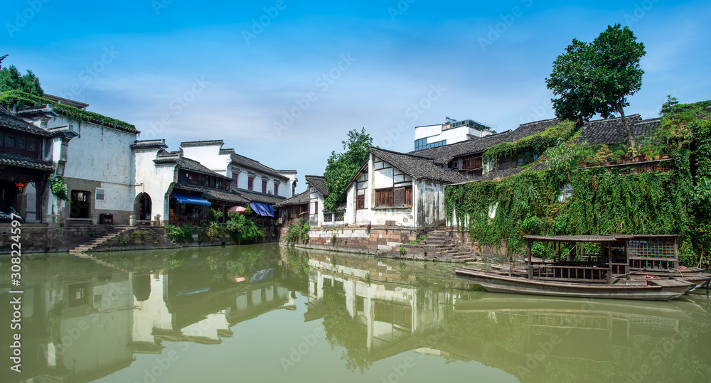 Rivers and ancient houses in ancient towns of Zhejiang Province..