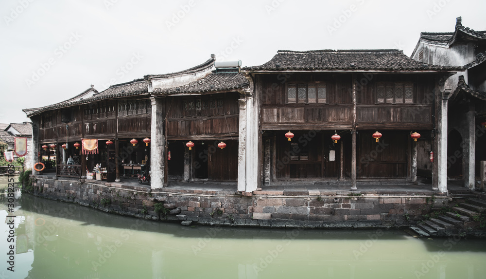 Rivers and ancient houses in ancient towns of Zhejiang Province..