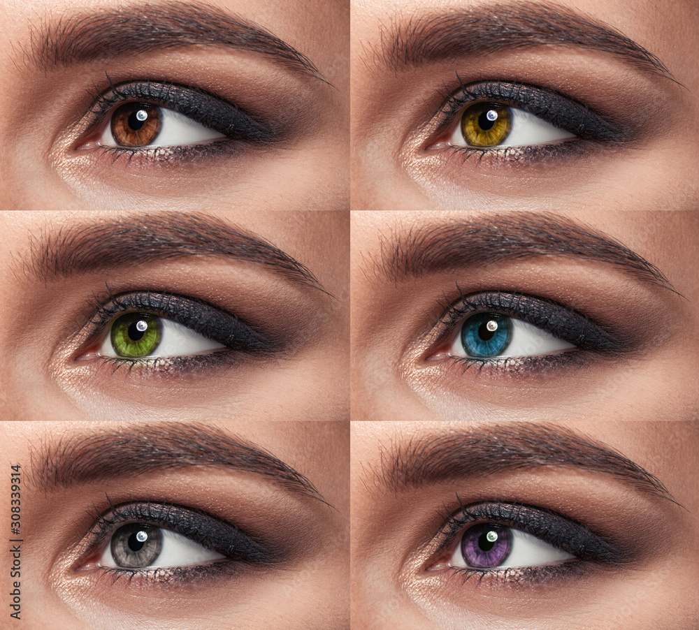 Female eyes with different contact lenses