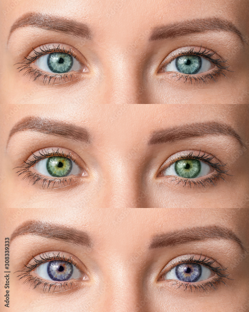 Female eyes with different contact lenses