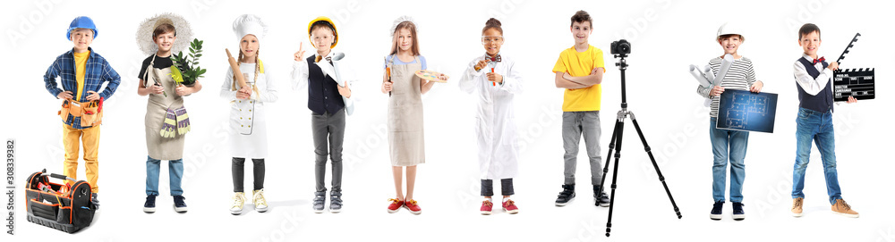 Cute little worker on white background