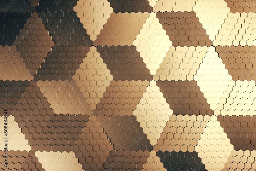 Gold background of hexagon texture.