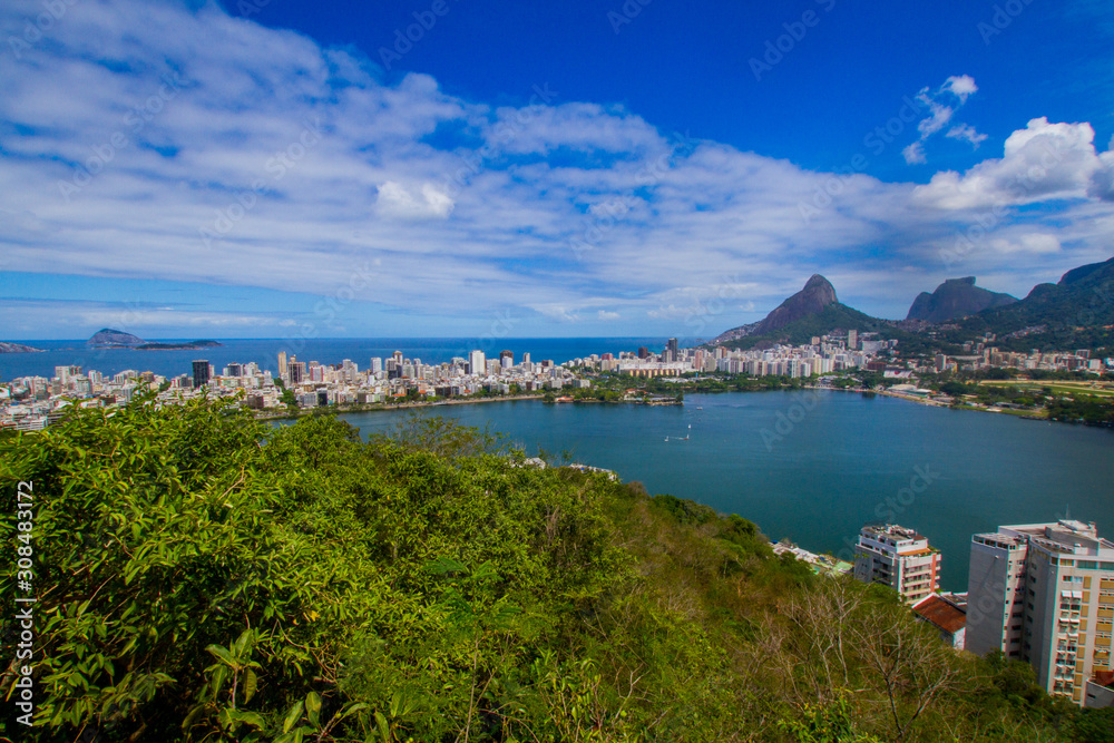 Panoramic view of the southern area of Rio de Janeiro. Rodrigo de Freitas Lagoon, Dois Irmãos Hill a