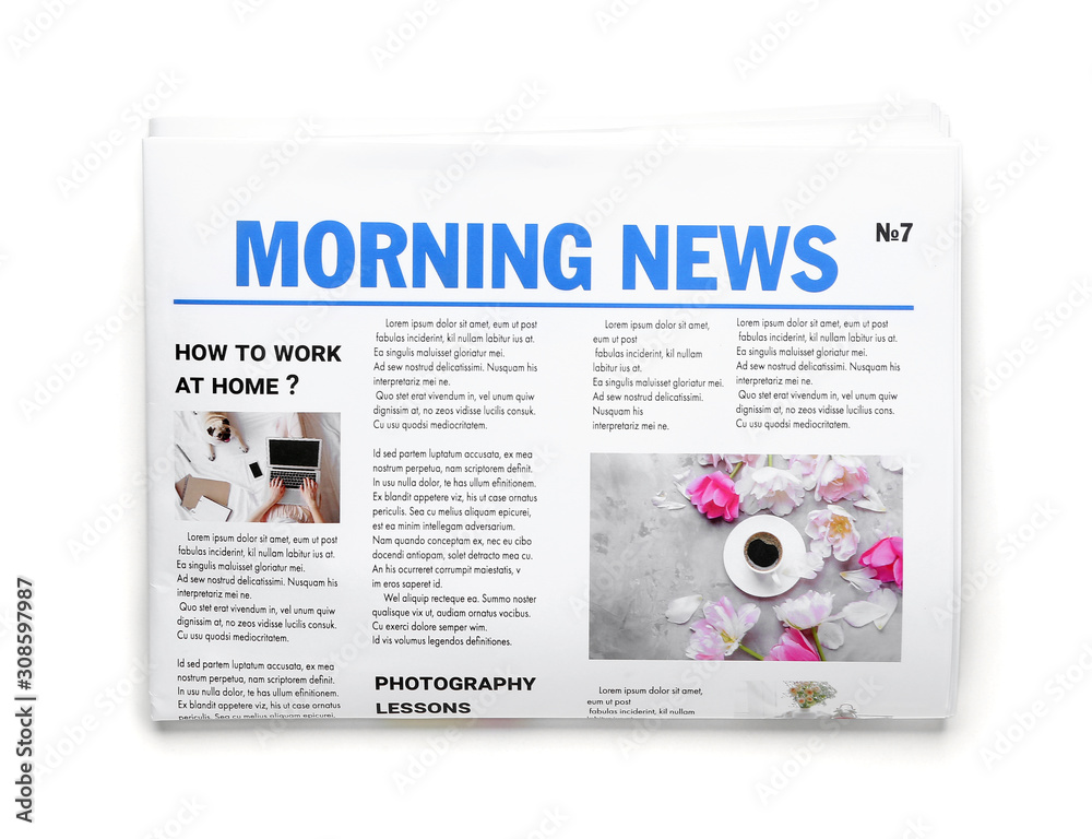 Morning newspaper on white background