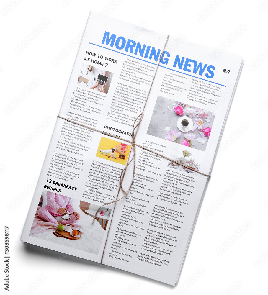 Morning newspaper on white background