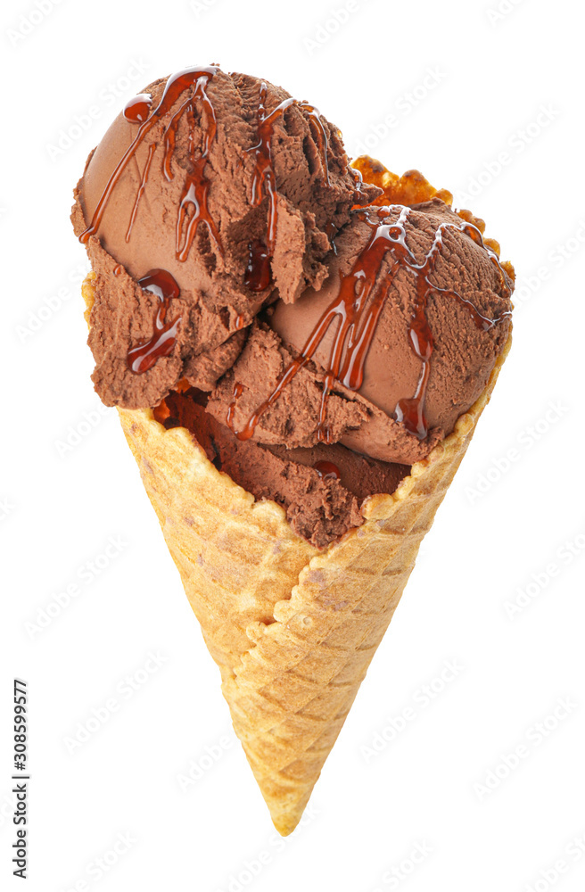 Sweet tasty chocolate ice-cream on white background