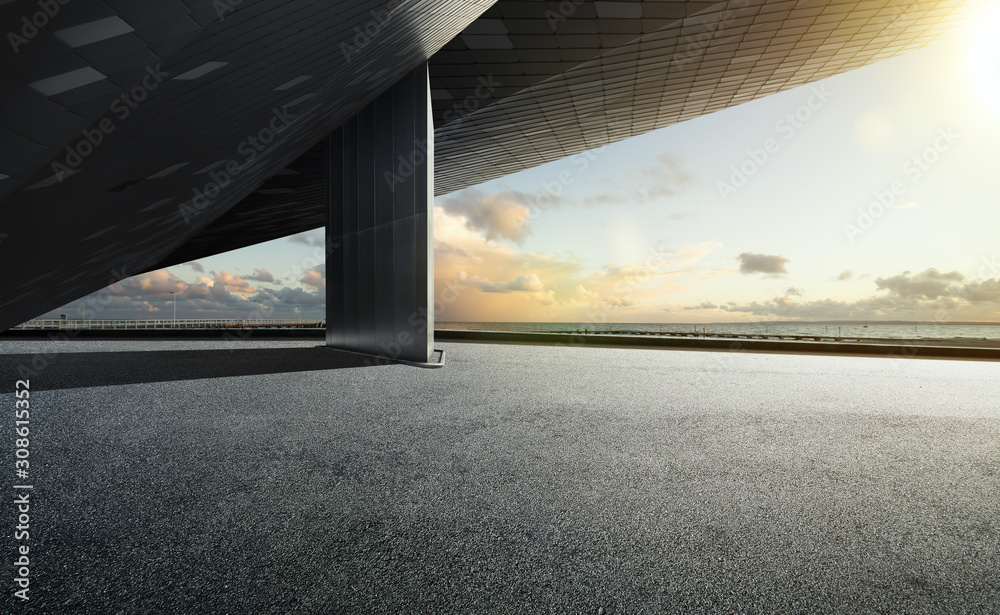 Empty floor ground with modern building rooftop