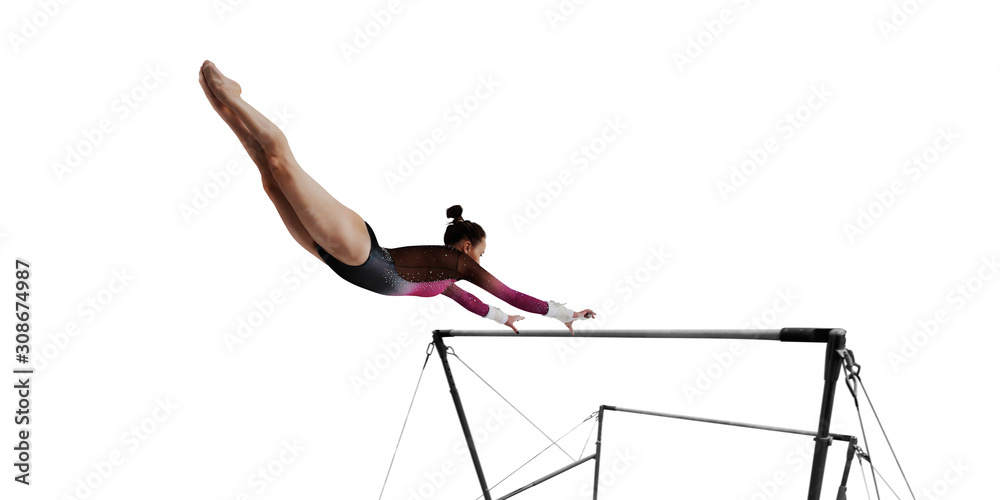 Female gymnast isolated on white.