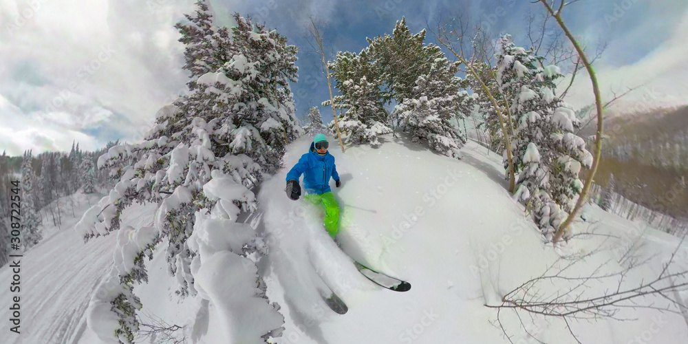 SELFIE Male cross-country skier shreds the champagne powder while skiing in Utah