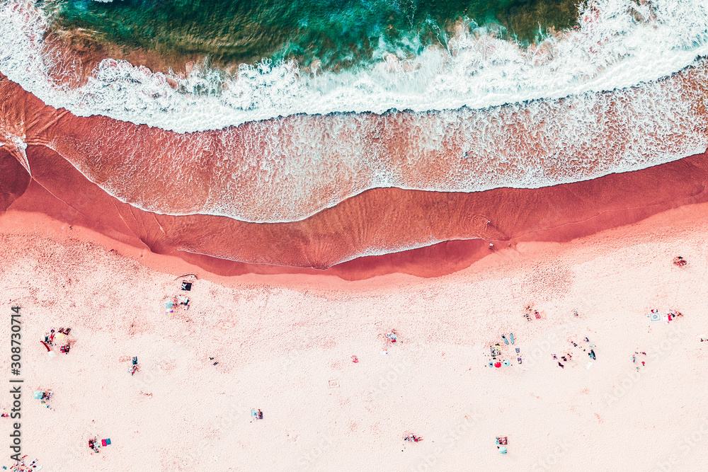 People Crowd On Beach, Aerial View In Summer