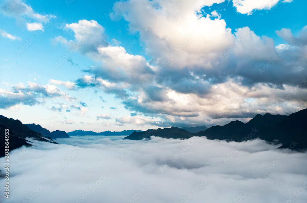 Beautiful landscape on the mountain above clouds, Vietnam most view for travel checking on mountain.