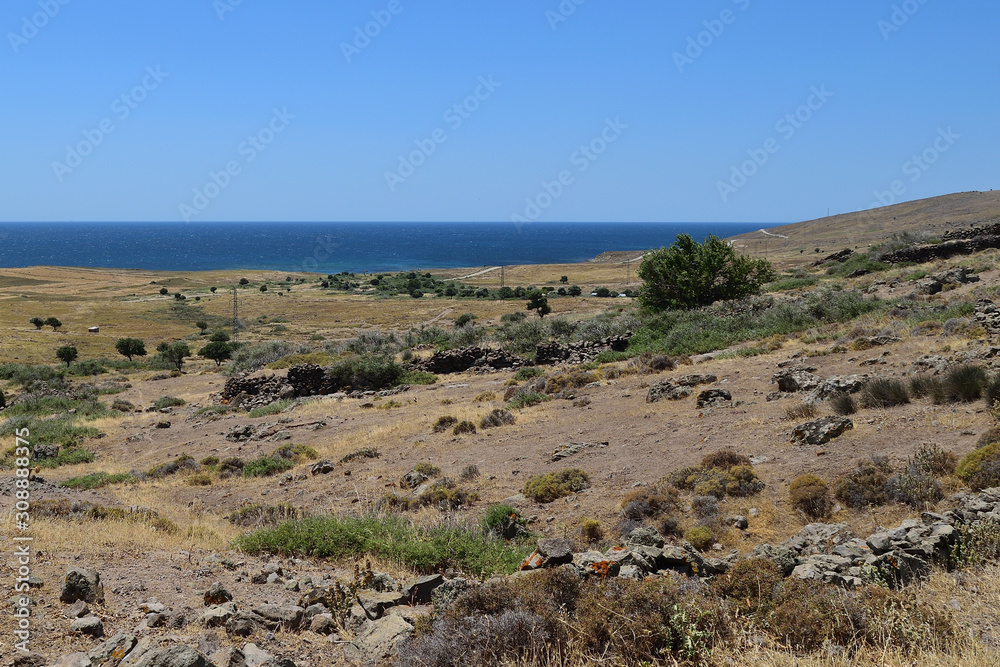 semidesert landscape from Kaya Mezari area - turkish aegean island Gokceada (Imbros)