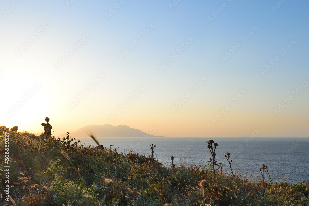 Sunset seascape from Kalekoy - view of Samothraki - turkish aegean island Gokceada (Imbros)