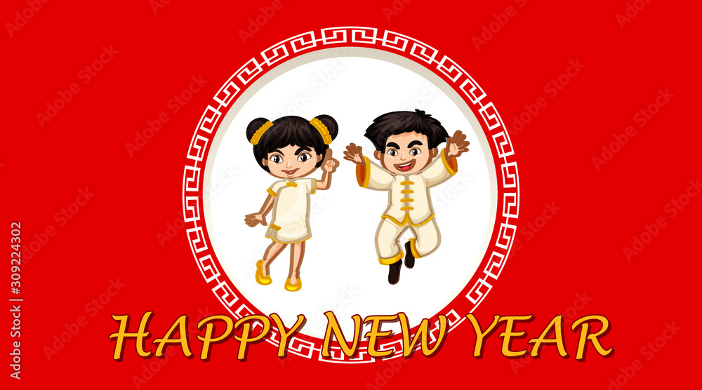 Happy new year background design with happy kids