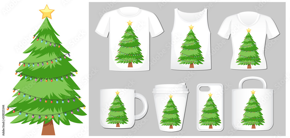 Christmas theme with christmas tree on product templates