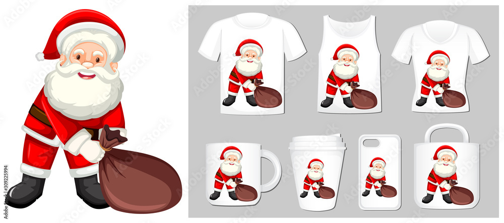 Christmas theme with Santa Claus on many products