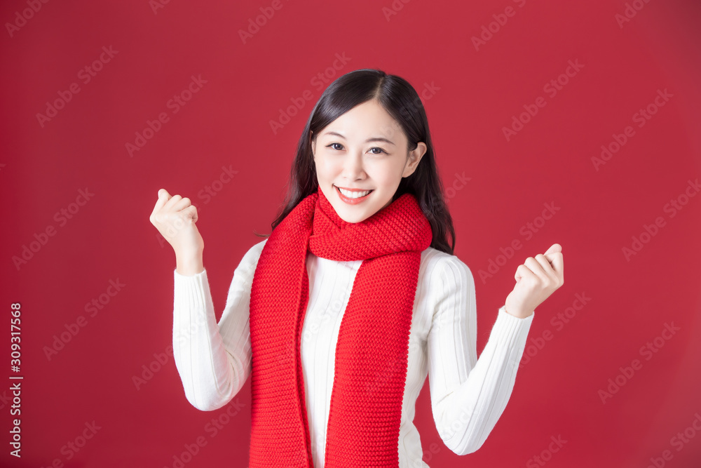 asian woman wear winter clothes