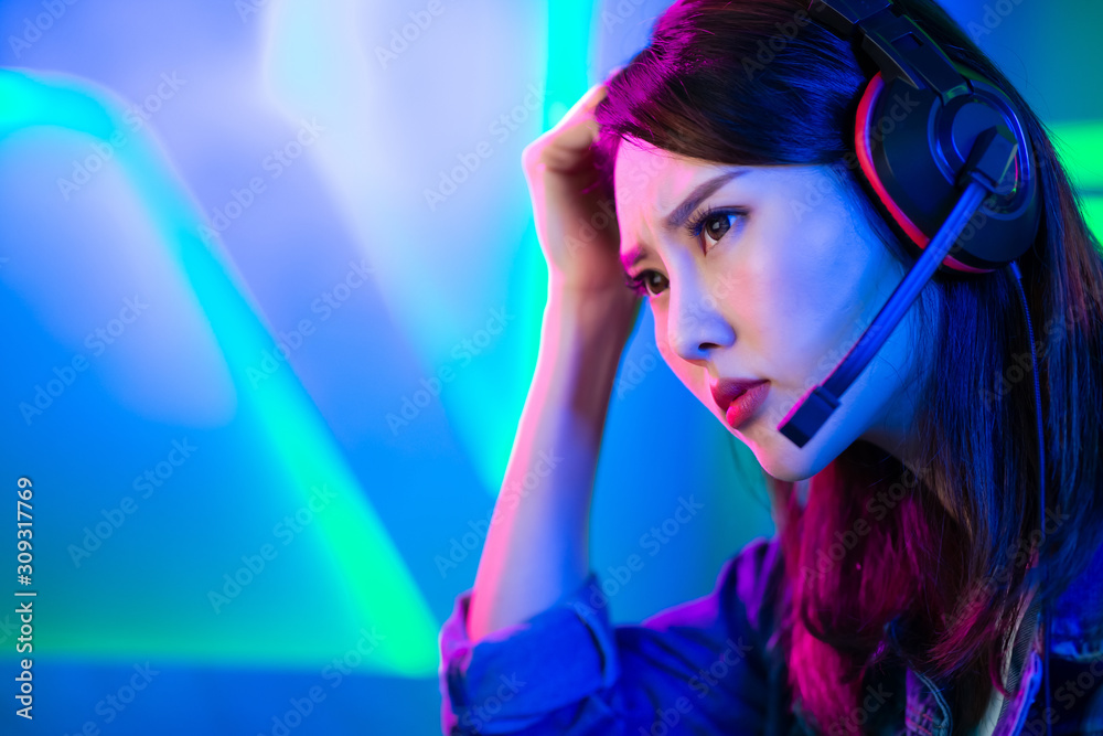 Asian girl cyber sport gamer