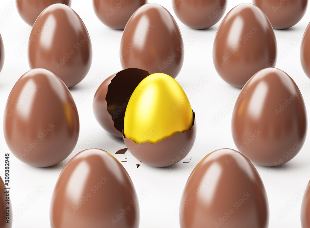 Chocolate easter eggs and gifts, 3d rendering