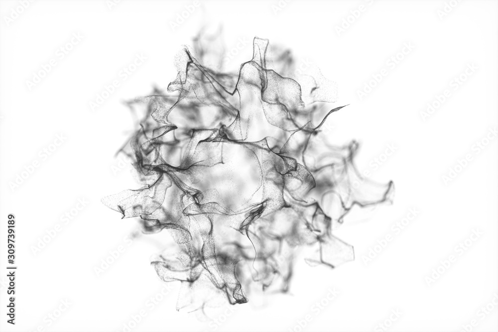 Particles moving on white background, 3d rendering.