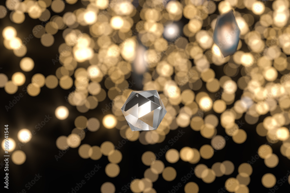 Floating specks of light on black background, 3d rendering.