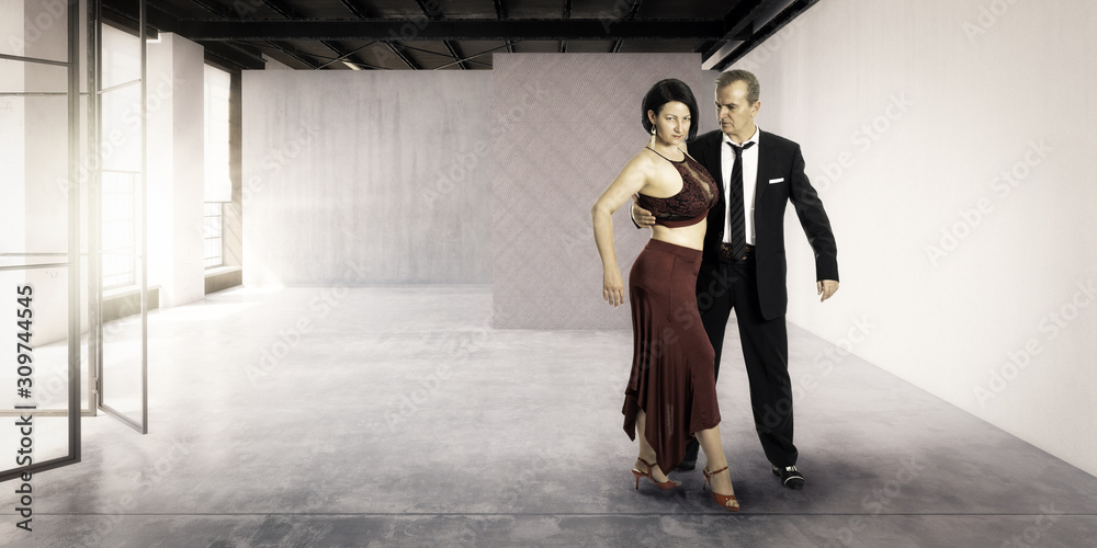 Tango dancers inside a loft