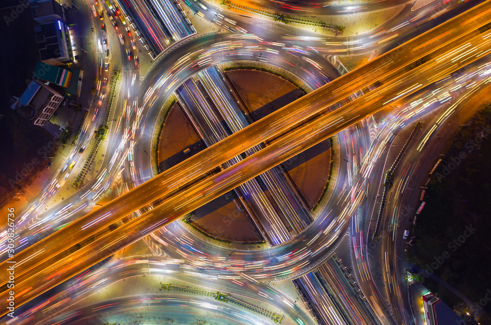 Aerial view of road junction, Intersection in thailand