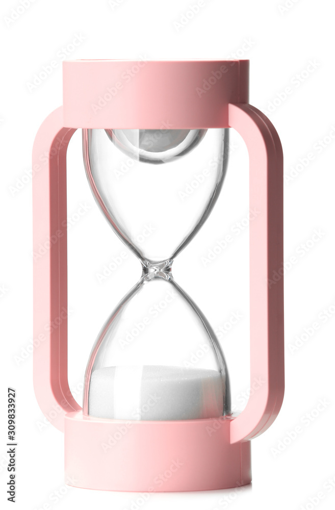 Stylish hourglass on white background