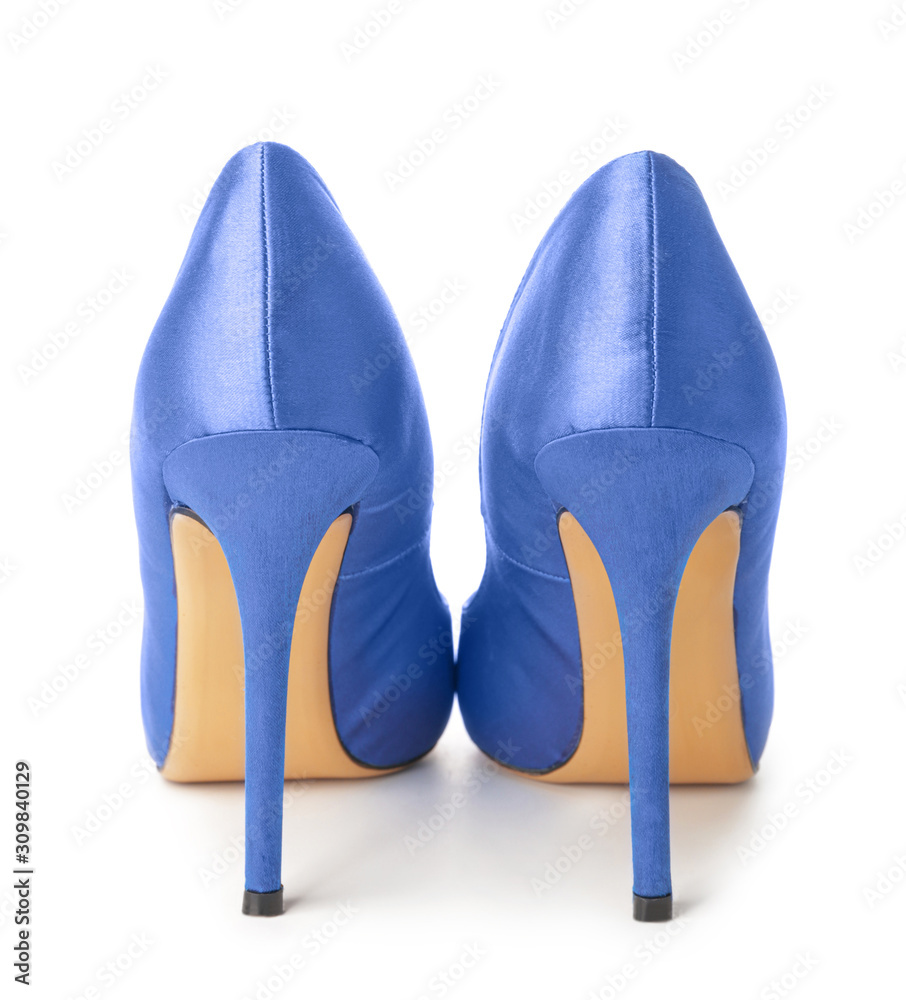 Stylish female shoes on white background