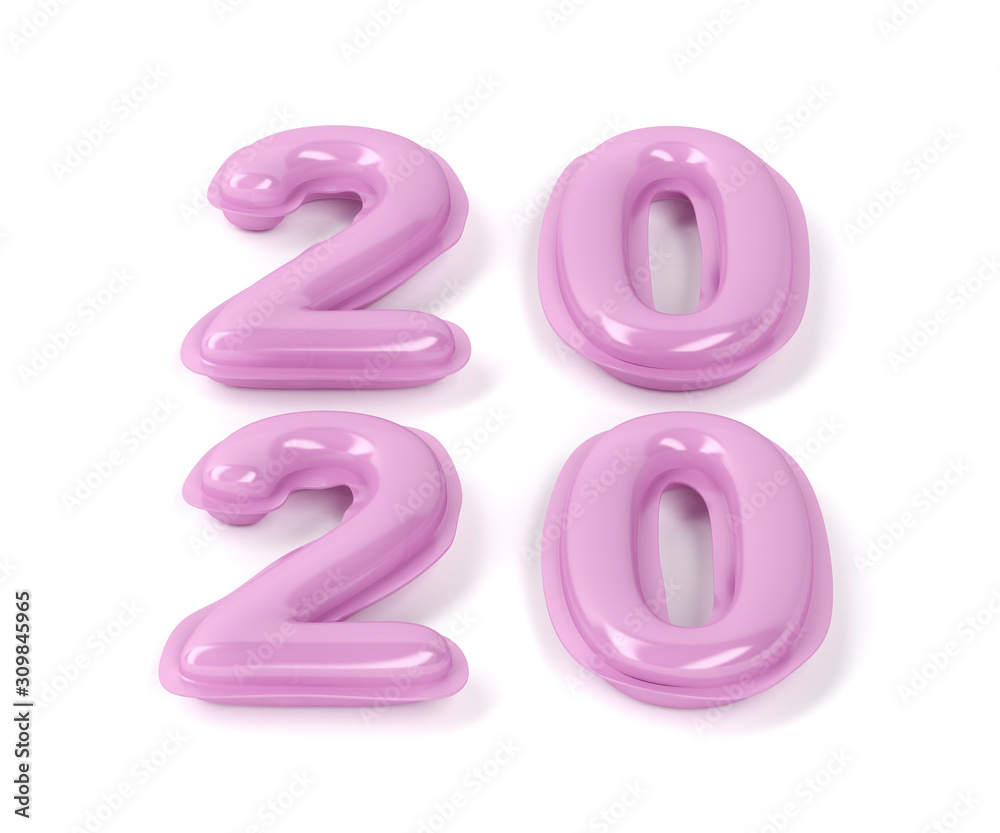 Happy new year 2020 with pink balloons