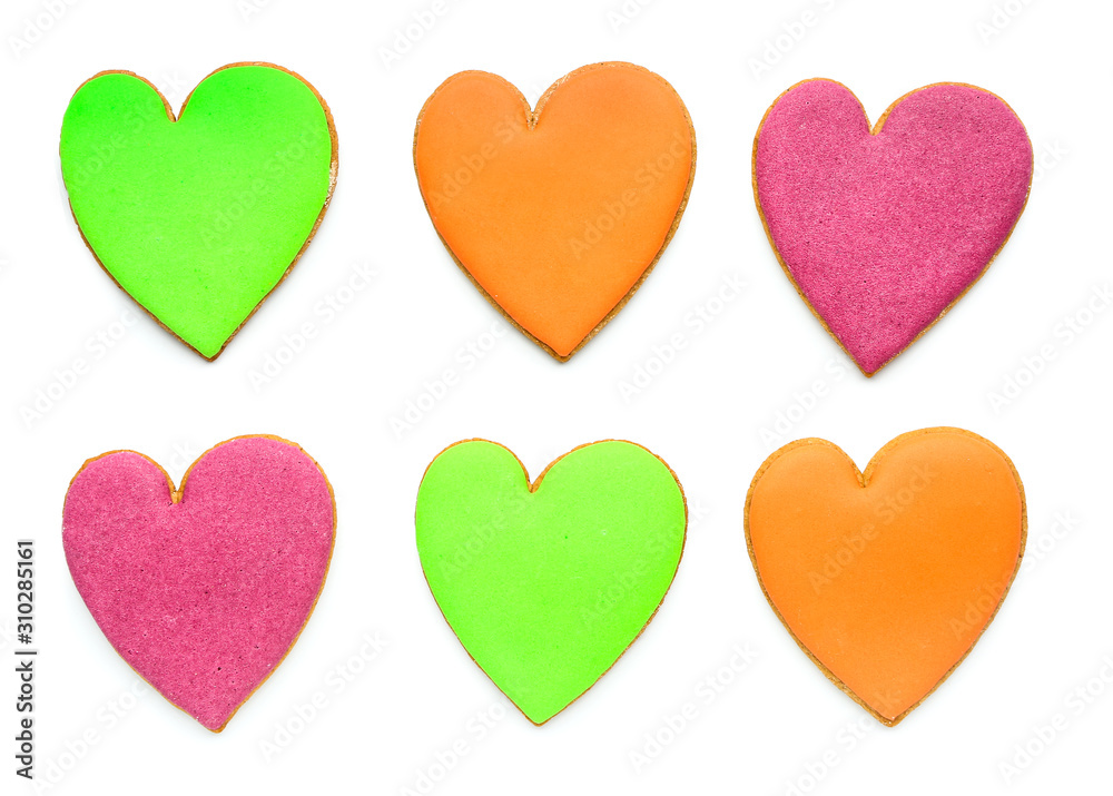 Heart shaped cookies for Valentines day on white background